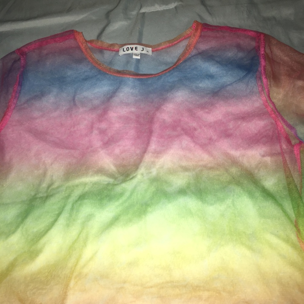 Multi colored mesh shirt.